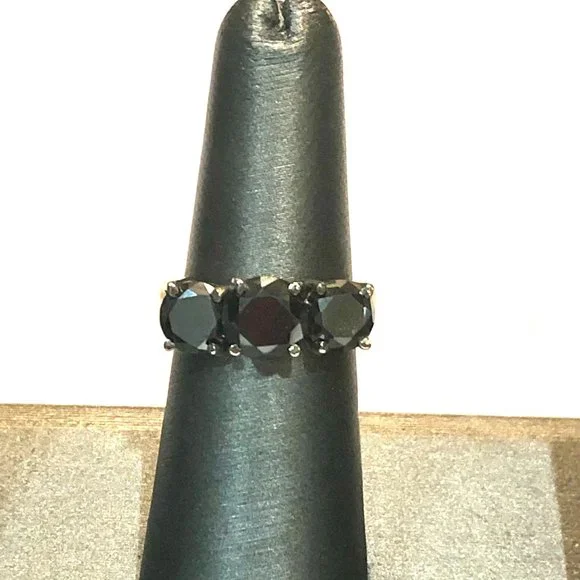 Genuine 2 CTs of 3 Black Diamonds 925 Sterling Silver Ring - Picture 2 of 12